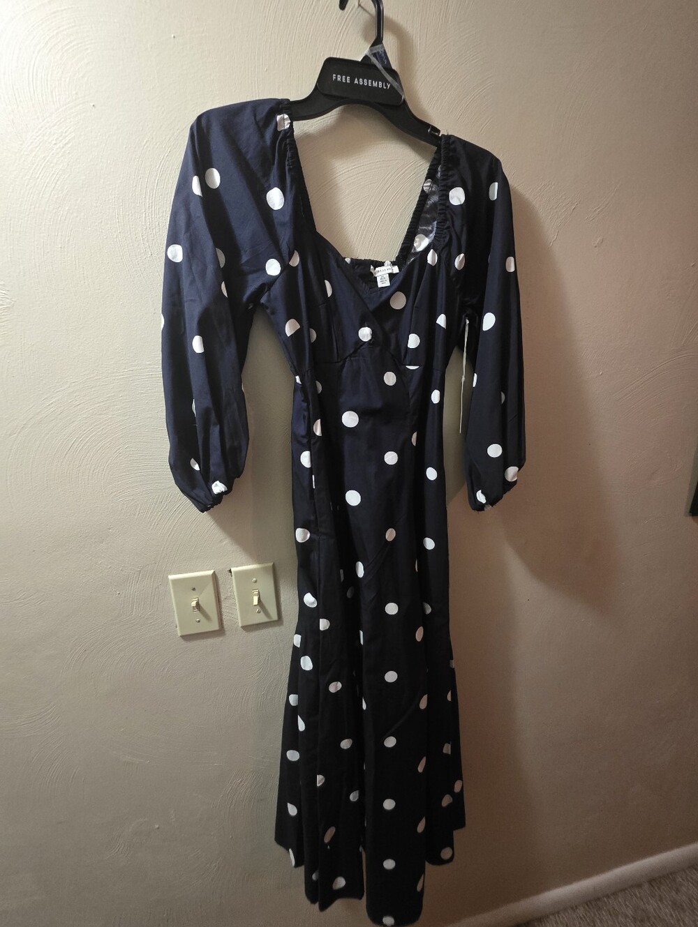 Free Assembly Navy Midi Dress with White Polka Dots